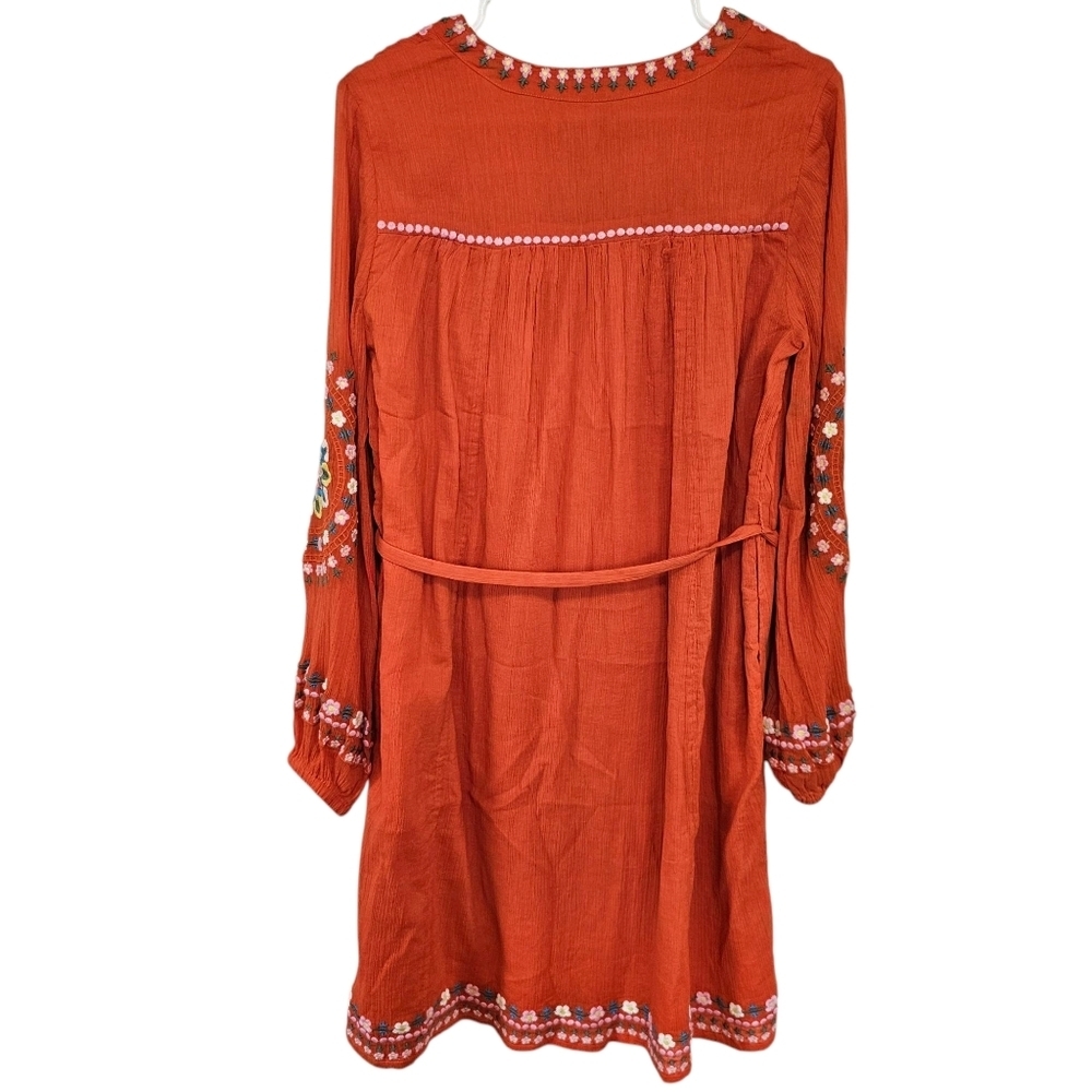 Boden Bohemian Floral Embroidered Cotton Gauzy Shift Dress SIZE 6L - Picture 2 of 9